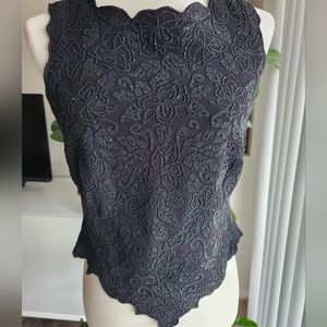 Tadashi Top Womens Medium Black Bead Embellished Sleeveless Full Zip Back